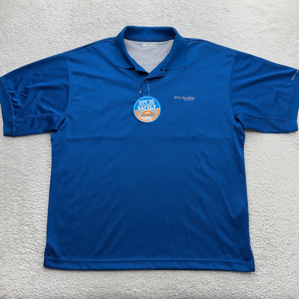 Columbia PFG Mens Blue Short Sleeve Polo Shirt UPF 30 Vented Medium